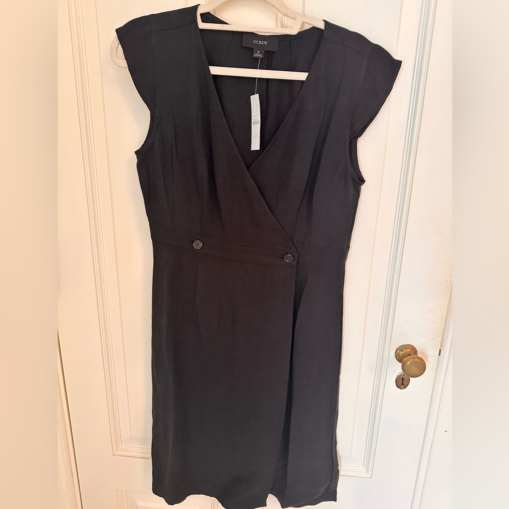 J. Crew Black Linen Blend Midi Wrap Dress